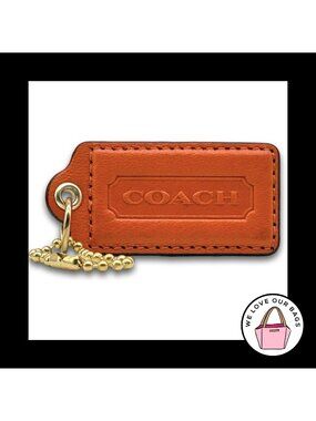 COACH Poppy HANG TAG 2.5" Bag Charm Keychain Fob Orange Leather Brass Large